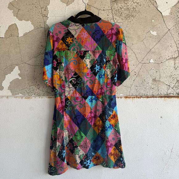 Nasty Gal Shirt Dress Patchwork Print Button Down Festival Party Mini Size 6 NWT - Picture 3 of 9